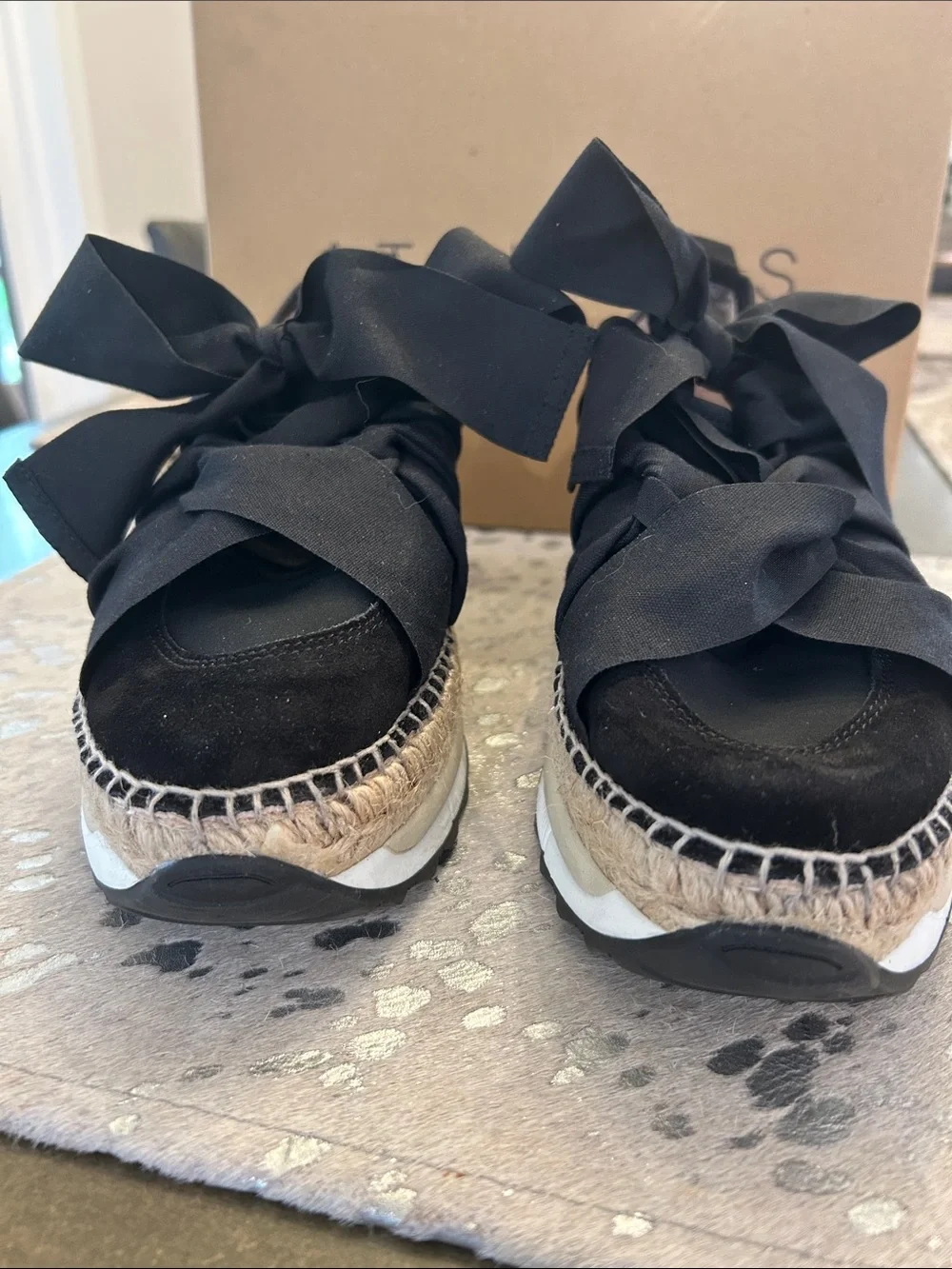 EUC Ateliers Black Suede Espadrille Platform Sneakers with Ribbon (sz 40)